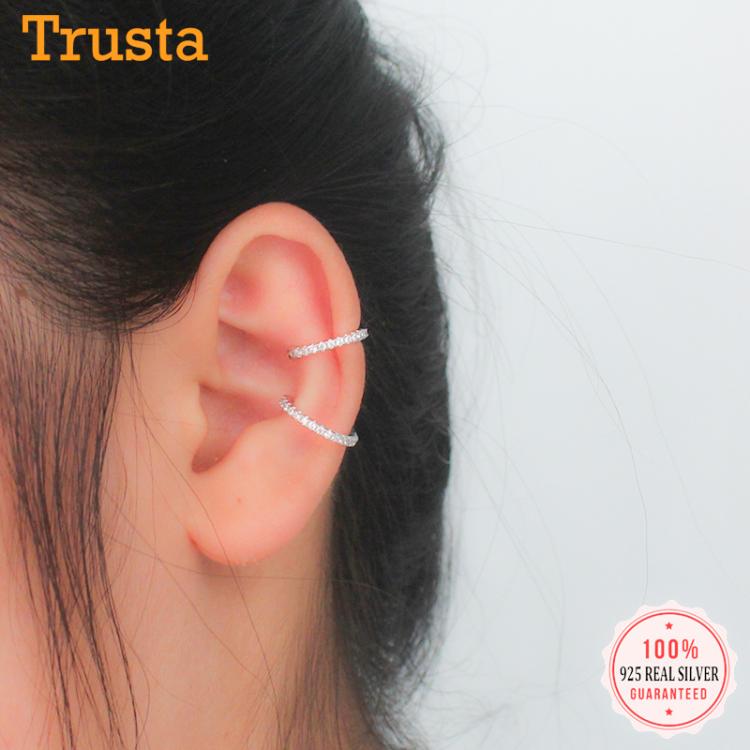 lifestyle אקססוריז Trustdavis 925 Sterling Silver Moon Shining CZ Ear Cuff Clip On Earrings For Women Girl Without Piercing Earings Jewelry DA900